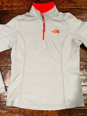 The North Face Light Gray Half-Zip Fleece with Orange Trim